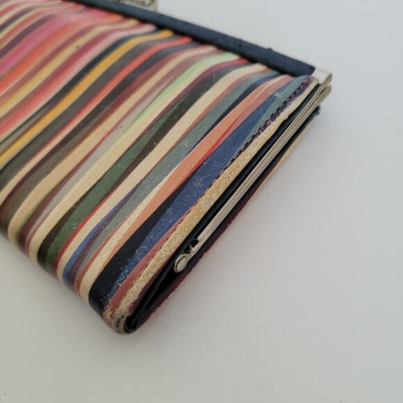 Paul Smith Colorfull Stripped Leather Kisslock Long Large Wallet Designer Boho - Picture 7 of 11